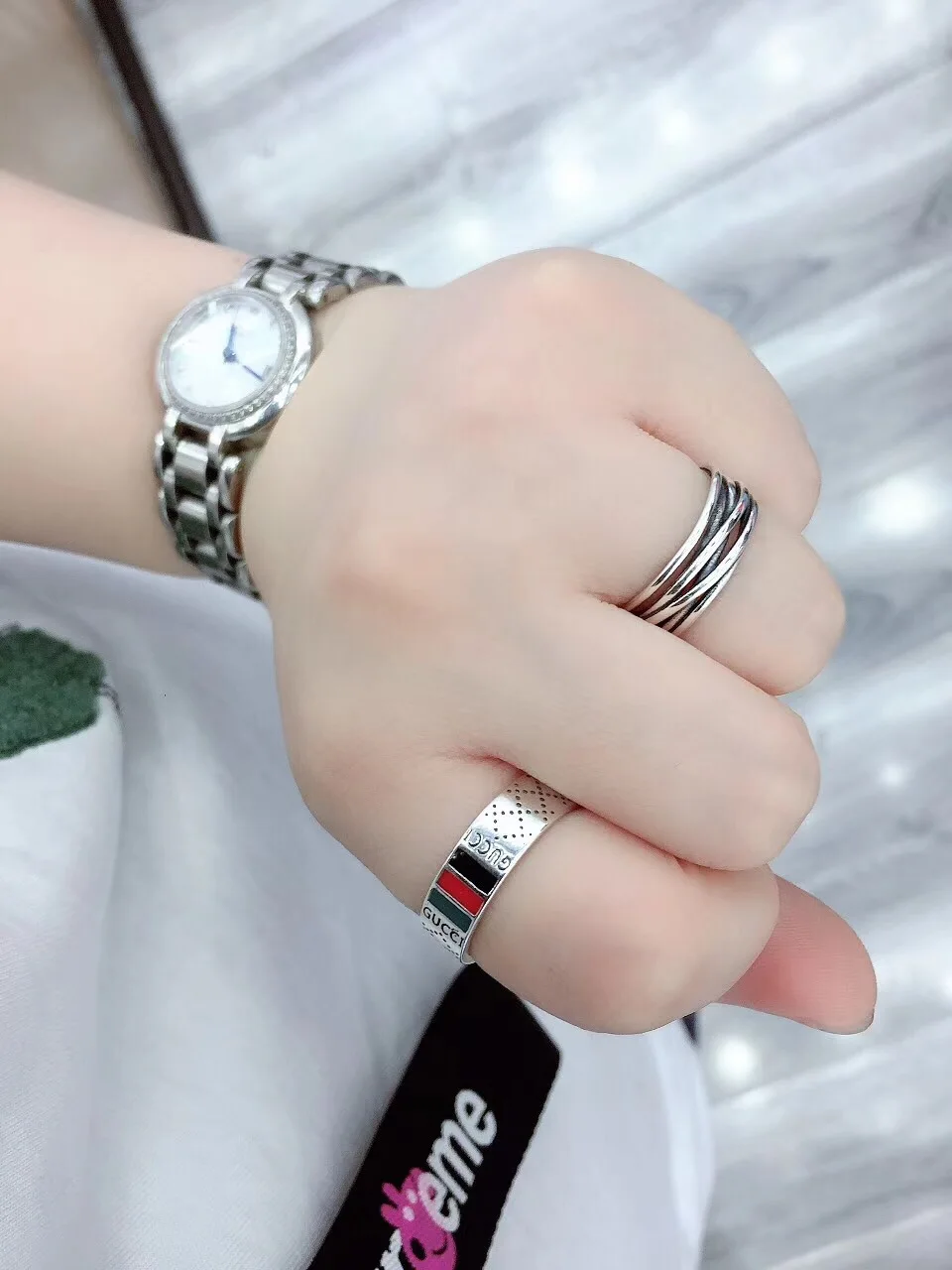 S925 sterling silver ring color drop open ring female