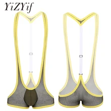 Мужское трико с лямками, нижнее белье, цельная прозрачная в крупную сетку, y-образная выпуклость, подтяжки, борцовка, трико