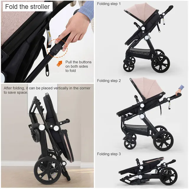 High-view Baby Stroller With Reversible Cradle And Luxury Seat 5