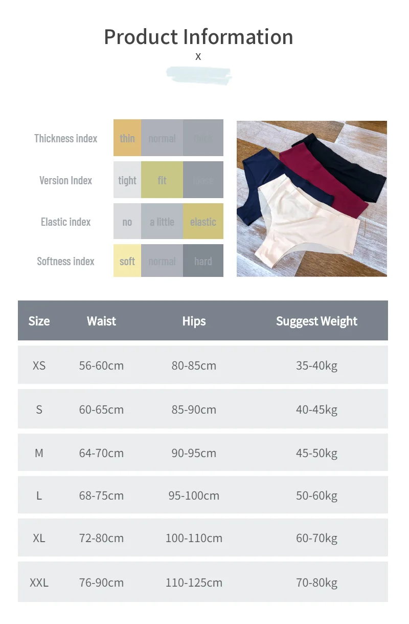 Seamless Sports Breathable Comfortable Briefs Size Chart