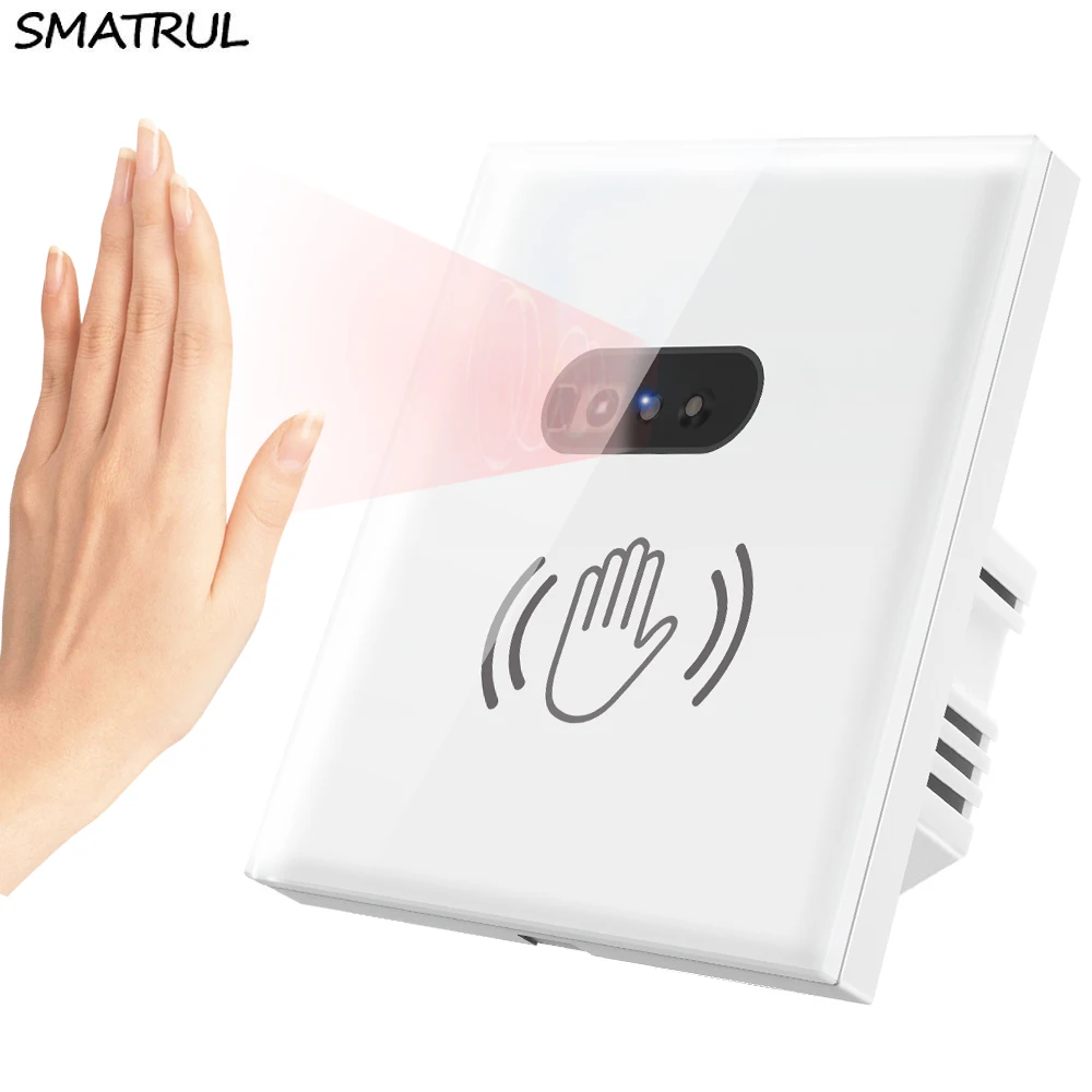 SMATRUL-Interruptor de luz de pared inteligente con Sensor infrarrojo, Panel de pantalla de vidrio, sin línea de fuego, fuente de alimentación de 220V, 10A, UE, Reino Unido