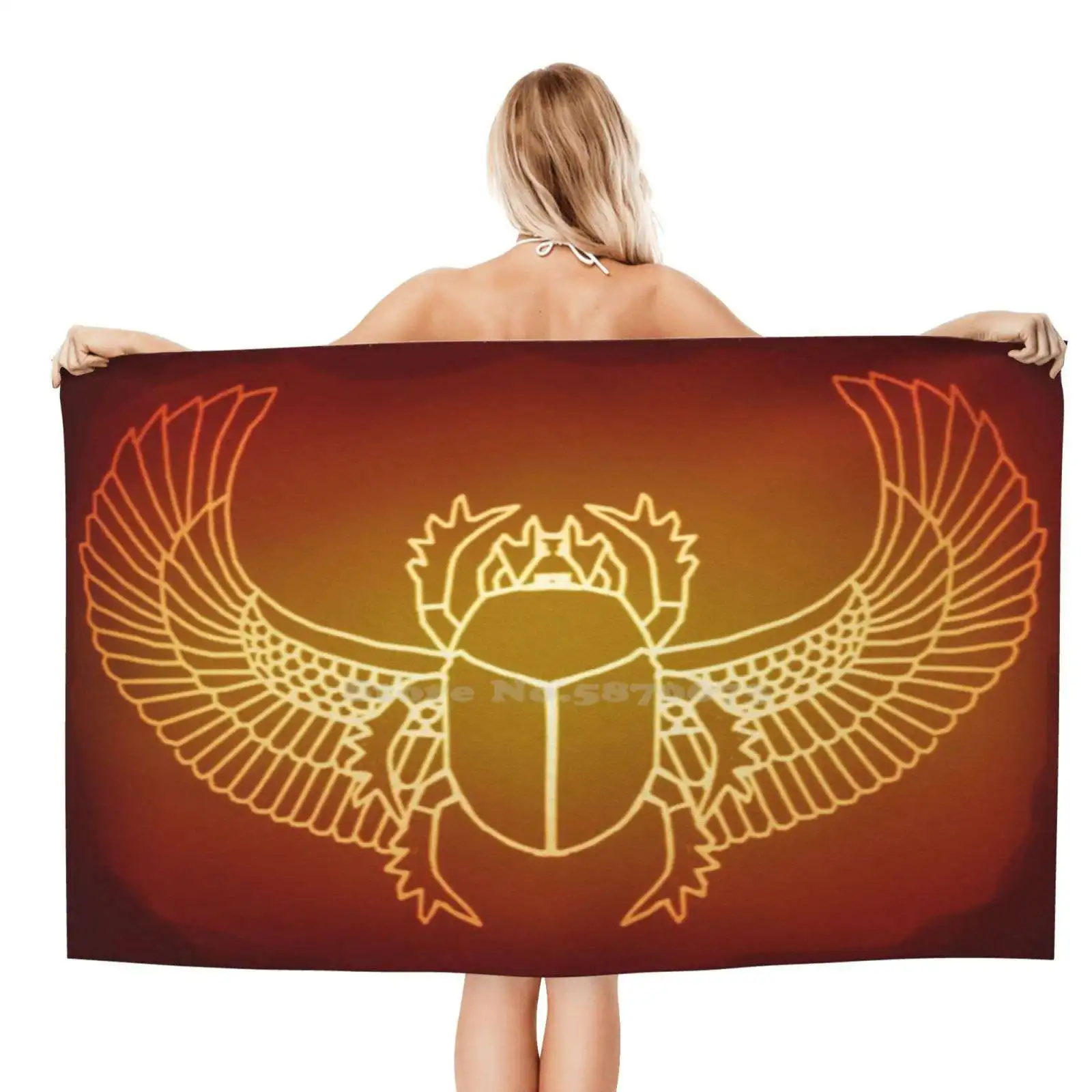Glow Red Scarab Soft Comfortable Bath Towel Outdoor Egyptian Egypt Insect Bug Symbol Gold Scarfe Magic Magick |