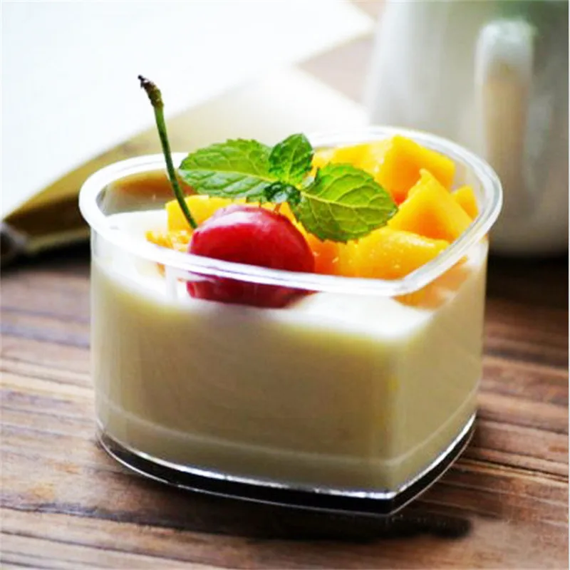 10 шт. чашки для торта инструменты для выпечки Tiramisu мусс пластиковая чашка Квадратный Десерт Мороженое-желе пудинг йогурт чашка с крышкой