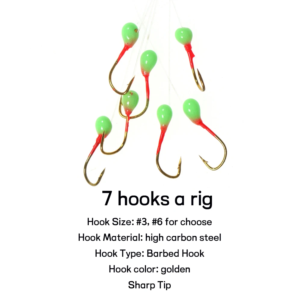 Description Picture 4 of item2 Sets String Hooks Sabiki Rig with 7 Fishhooks Sea Fishing Flasher Rigs With Swivel Snap Bait Rigs With Bait Basket