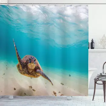 

Hawaiian Decorations Collection Underwater Scuba Diving Sea Turtle Nature Animal Swimming Wildlife Theme Polyester Bathroom