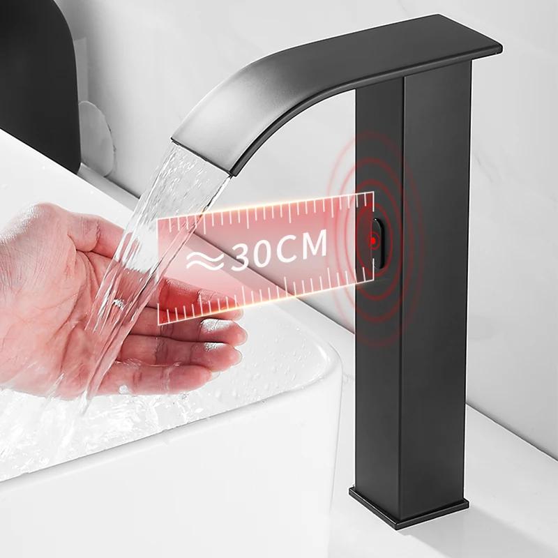 US $69.00 Smart Sensor Waterfall Basin Faucet Automatic Sensor Faucet Touchless Sink Basin Hot Cold Water Mixer Crane Bathroom Faucet