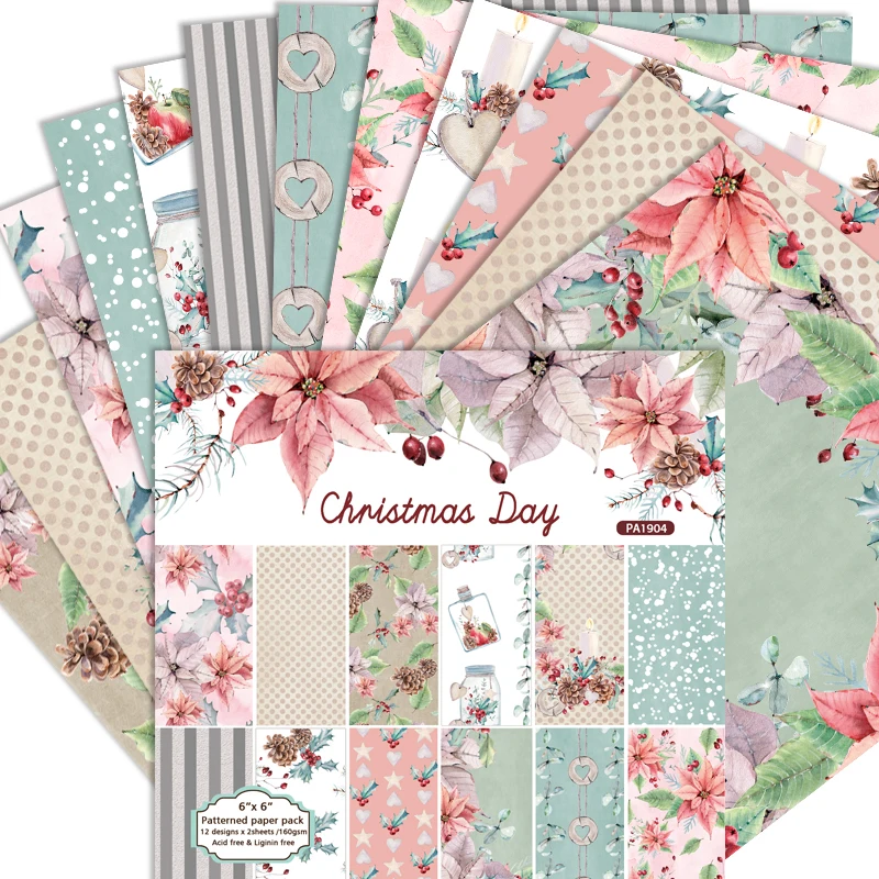 24 Sheets 6"X6" Christmas Day Patterned Paper Pad Scrapbooking Handmade Craft Background Alinacraft