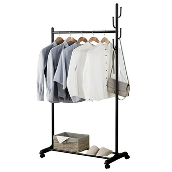 

2-in-1 Clothes Shoes Rack Rolling Coat Rack with Bottom Shelves Floor Standing Clothing Hang Storage Shelf Living Room Furniture