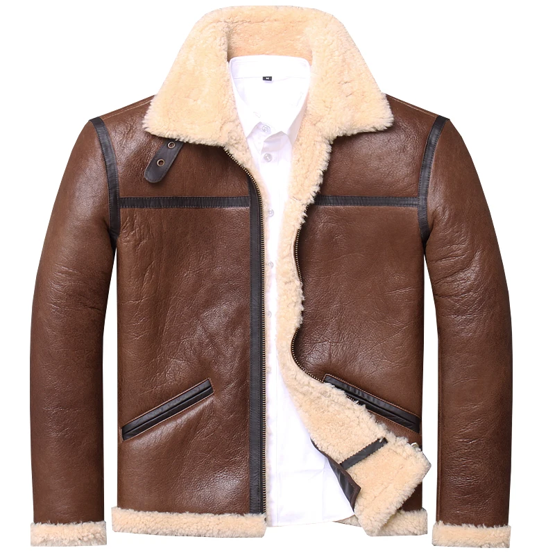 Зимнее пальто из овечьей шерсти, Классическая шерстяная овечья шерсть B3, теплая кожаная куртка, Мужская куртка из овечьей шерсти. Куртка большого размера