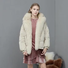 Большой натуральный Лисий мех куртка зима 90% белый пуховик Короткая свободная розовая пуховая парка Женская Толстая теплая зимняя верхняя одежда