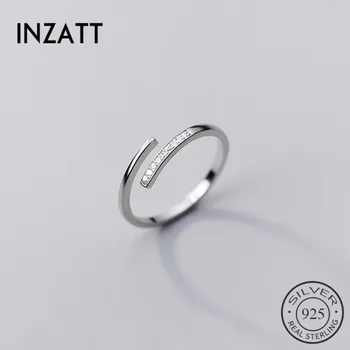 

INZATT Real 925 Sterling Silver Zircon Adjustable Ring For Fashion Woman Party Fine Jewelry Cute Accessories Minimalist GIFT