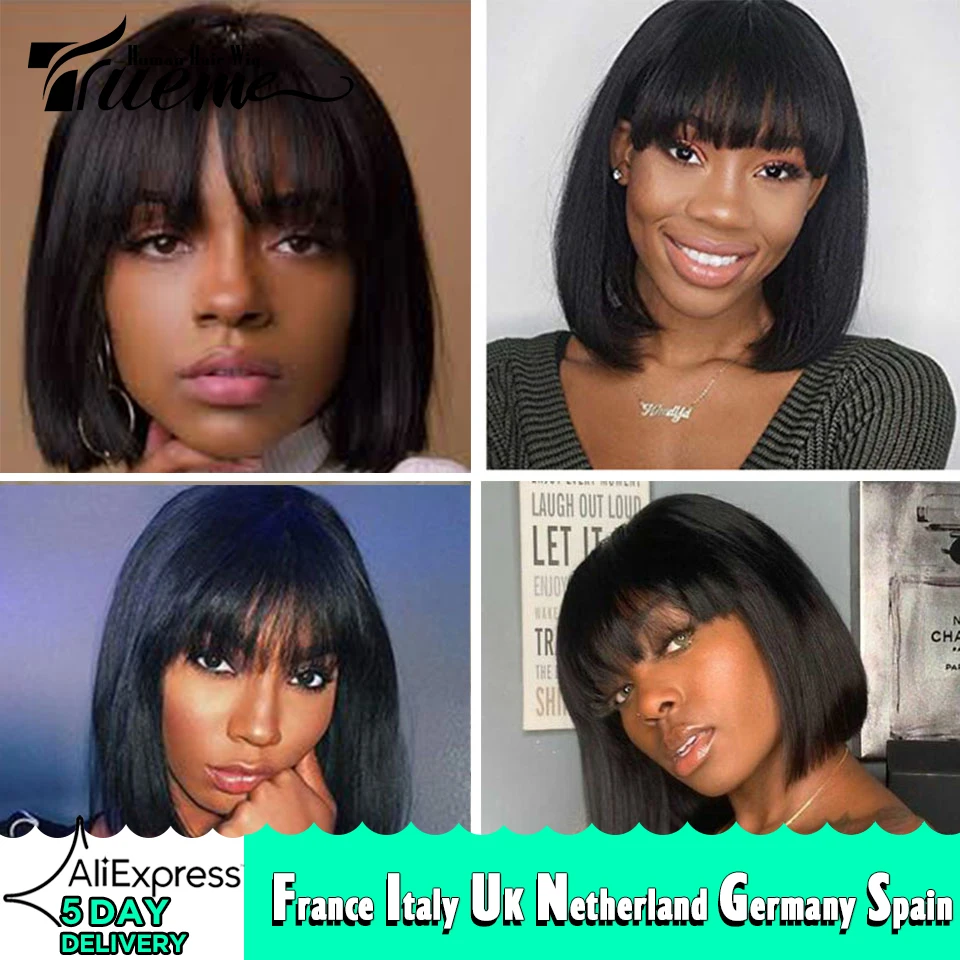 

Trueme Pixie Cut Wig For Black Women 613 Ombre Red Brown Blonde Remy Brazilian Straight Short Bob Human Hair Wigs With Bangs