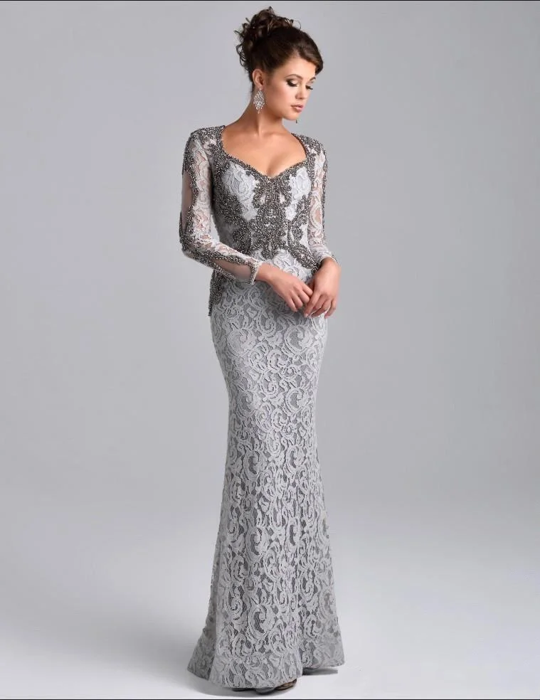 Grijs Lange Mouwen Kralen Lace Moeder van Bruid Avondjurken Voor Bruiloft 2019 Lange Mouwen Mermaid Bruidegom Godmother Jurken Grijs Lange Mouwen Kralen Lace Moeder van Bruid Avondjurken Voor Bruiloft 2019 Lange Mouwen Mermaid Bruidegom Godmother Jurken