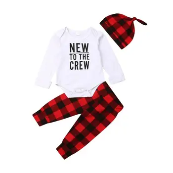 

CANIS Newborn Infant Girl Baby Boy 2019 Autumn Long Sleeve Letter Printed Romper Trousers Pants Outfit Plaid Clothes