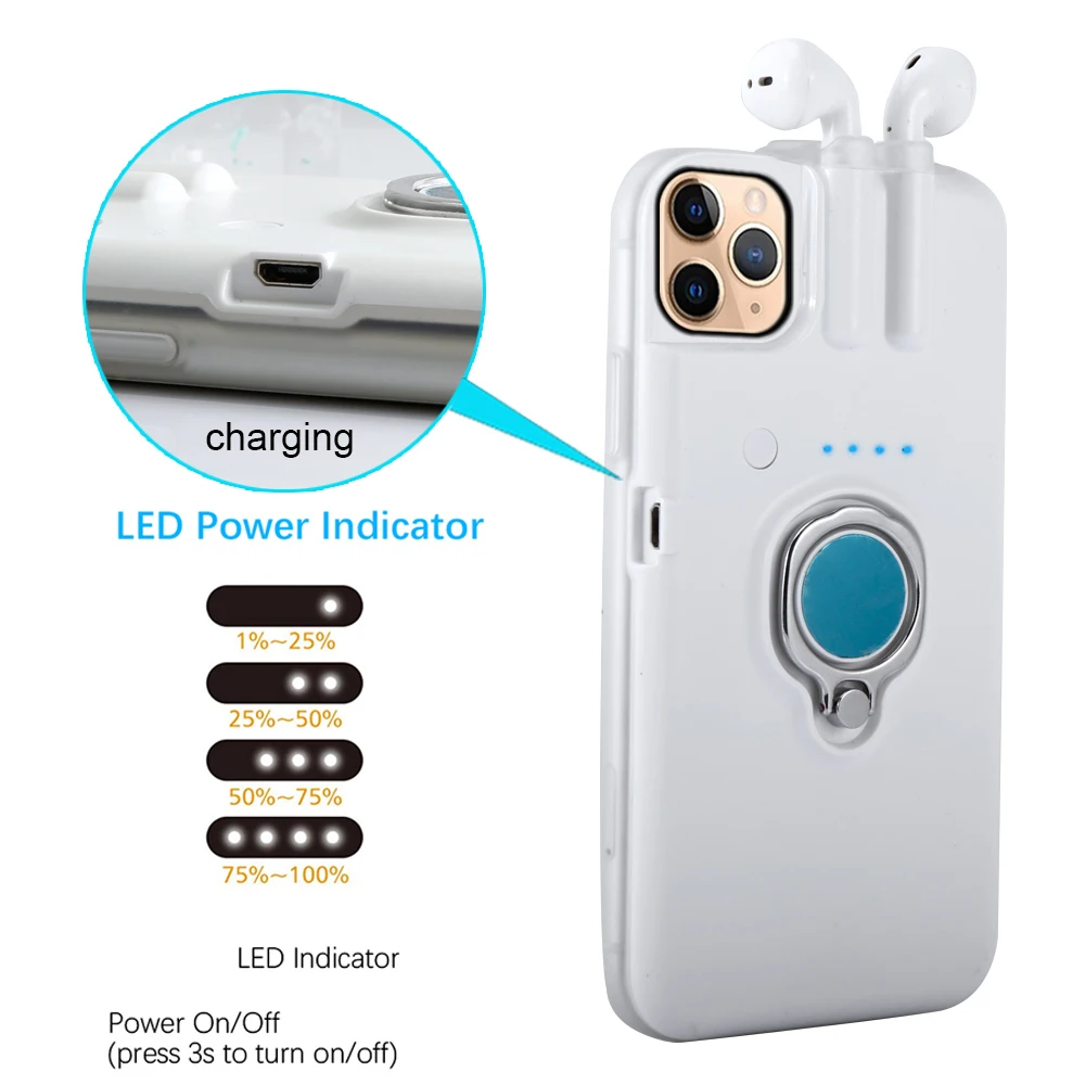 For iPhone XS XR 8 7 Plus 6 6s 11 Pro Max Case Finger Ring Holder Charging Cover Back AirPods 1 2 Bluetooth Earphone |
