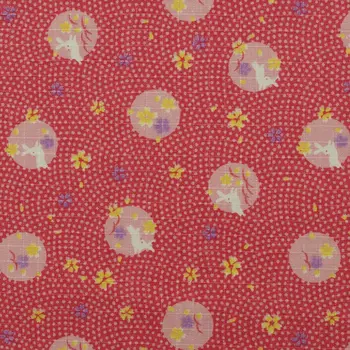 

1 yard Ripstop Cotton Linen Fabric for sewing pathwork, bedding, hadmaking, Rabbit and Moon on pink background (width=138cm)