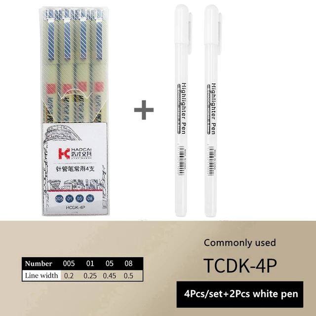 Pigment Liner Micron Ink Art Marker Pen Calligraphy Brush Pens Black Fineliner Sketching Manga Drawing Hand Lettering White Pen 6Pcs set B-2