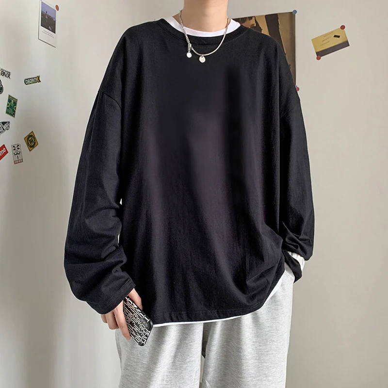 

Newest Pure Cotton Material Women Men T Shirt Long Sleeve Casual Loose Solid Color Top Tees Unisex Streetwear Plus Clothing 3XL