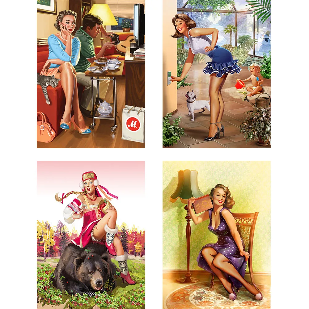 Винтажная советская русская алмазная живопись Pin Up девушки животные ретро