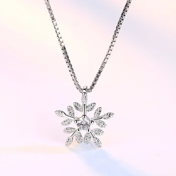 

Sweet and tender leaves Pendant Snowflake Pendants & Necklace Plated 925 Silver Jewelry Fashion Crystal Necklaces For Women