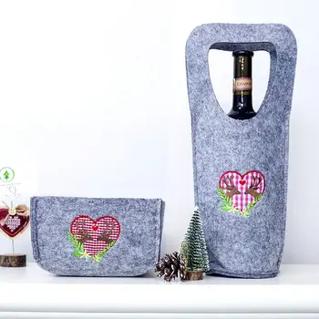 

2PCs Christmas Felt Wine Bottle Cover Bag Candy Snack Apple Storage Organizer Gift Bag Champagne Wine Bottle Holder Dinner Decos