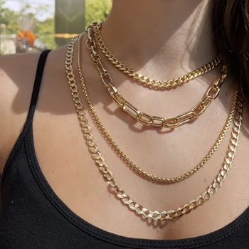 

Punk Rock Multilayer Gold Link Chain Clavicle Necklace for Women Vintage Cuban Chain Choker Necklaces Trendy Jewelry Gift