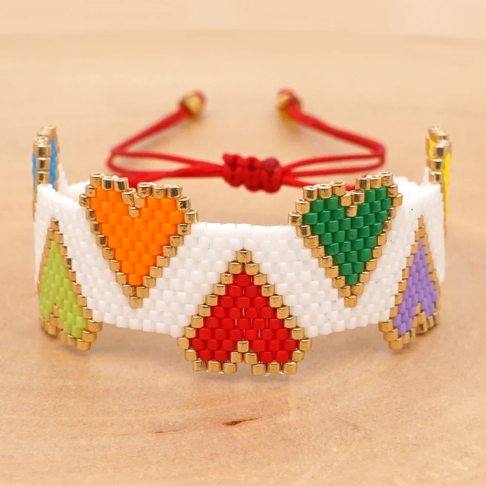 

Go2boho Bracelets For Women MIYUKI Bracelet Bohemian Rainbow 3D Heart Pulsera Valentine Mujer Moda Armband Boho Handmade Jewelry