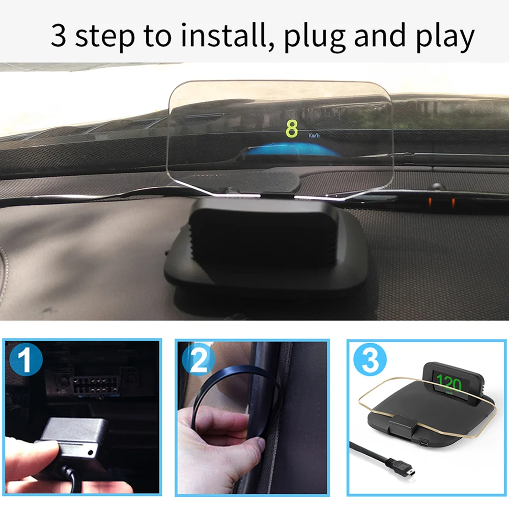 Авто лобовое стекло Дисплей стайлинга автомобилей HUD Дисплей HD OBDⅡ превышение скорости Предупреждение неисправности лобовое стекло будильник с прожектором Системы Универсальный