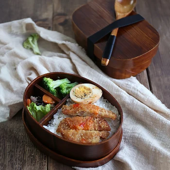 

GESEW 3pcs/set Bento Box Japanese Style Lunch Box For Kids Wood Material Tableware Food Containers With Compartments Healthy