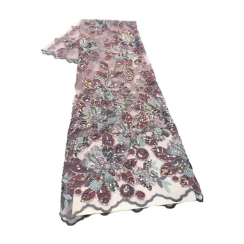 

2020 high quality lace nigerian lace fabric for women dress african tulle lace with stones 5yards per piece