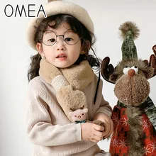 Детский шарф из искусственного кроличьего меха OMEA, Рождественский шарф унисекс, детский теплый плюшевый шарф с Санта Клаусом, рождественский подарок для девочек