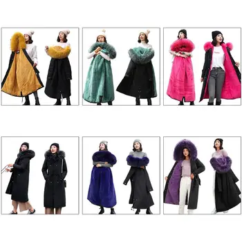 

Women Winter Thicken Warm Parka Coat Contrast Color Plush Hooded Jacket Outwear