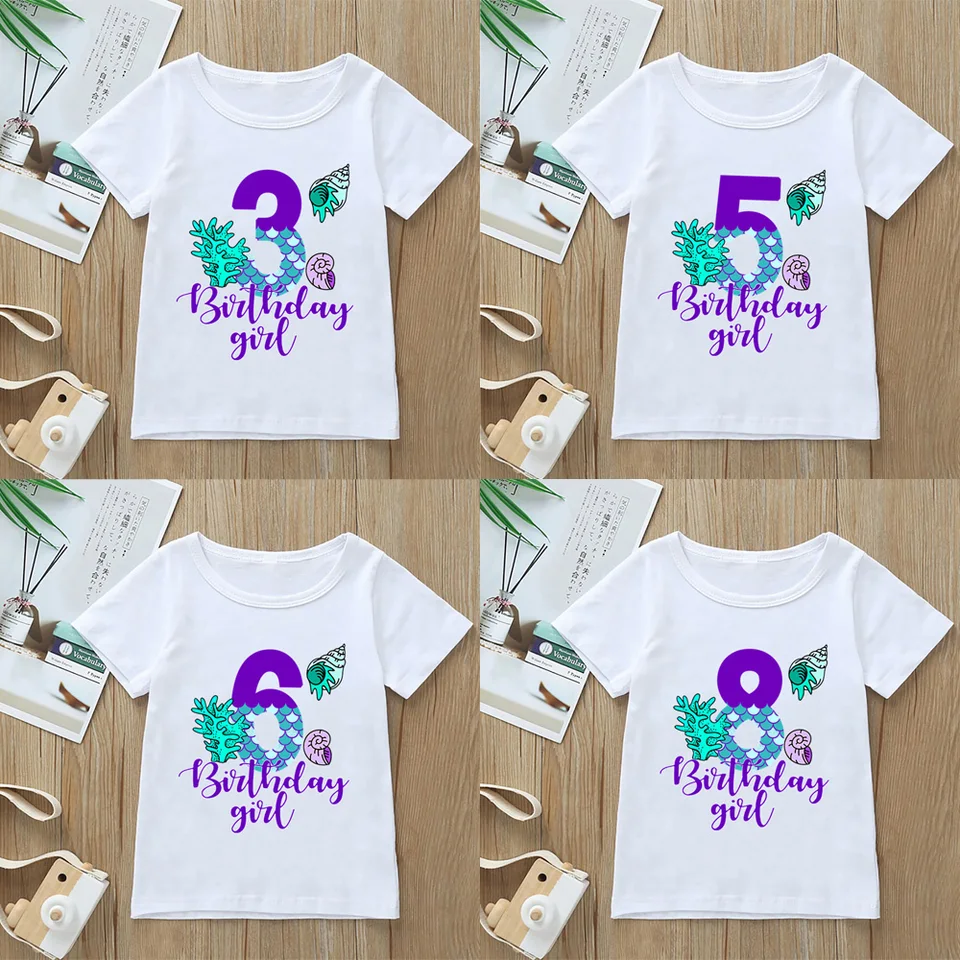 Camiseta de cumpleaños para niñas de 1 a 9 años, Camiseta con estampado  gráfico de sirena, ropa para niños, camisetas de moda, ropa Kawaii,  Tops,YKP142 - AliExpress, image size:960x960