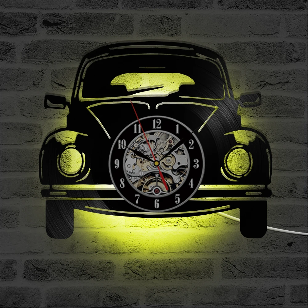 3D настенные часы в форме автомобиля, виниловые часы-пластинка с светодиодный подсветкой, креативные античные стильные часы с подвеской, черный полый домашний декор