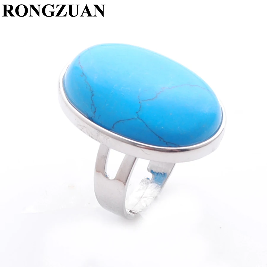 

Beautiful Women Party Rings Jewelry Natural Gem Blue Turquoises Stone Oval shape Bead Silver Color Adjustable Finger Ring TX3079