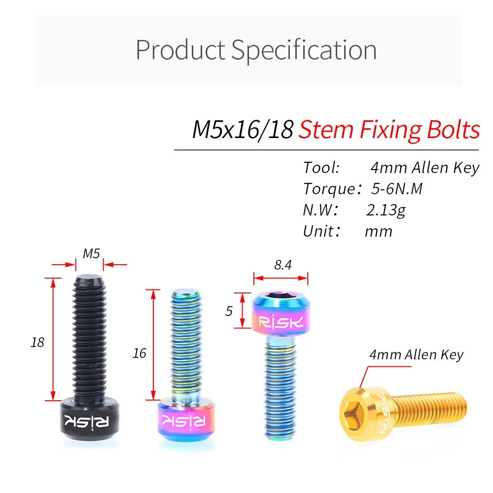 Риска 6 шт 5x16/18 мм Титан болт для Велосипедный вынос руля крепежные винты MTB руль для горного велосипеда или подседельный штырь с фиксатором застежка-молния