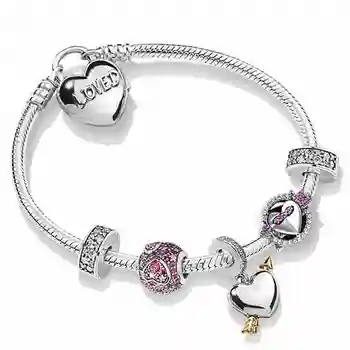 

100% 925 silver sterling zt0247 sweet love frizzy charm bracelet together Valentine's Day gift feminine quality jewelry making