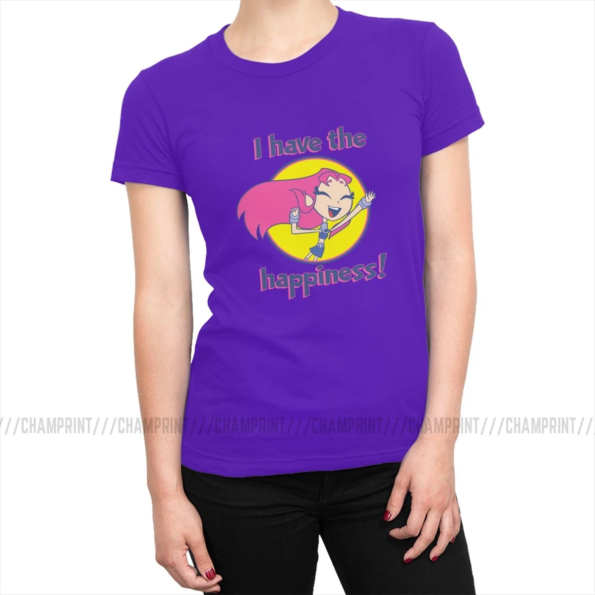 Teen Titans Go Starfire I Have The футболка с надписью Happiness женские футболки Kawaii футболки, топ, забавная Женская одежда с графикой - Цвет: Фиолетовый