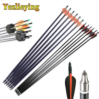 

12PCS High Quality W Replaceable Arrowhead Glass Fiber Fiberglass Arrows For Compound Bow Practice or Shooting Archery Hunting