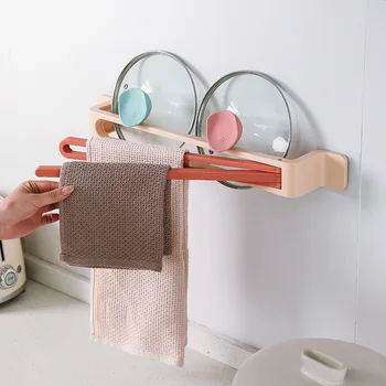 

90-Degree Rotating Punch Free Towel Rack Nordic Style Hanger Bathroom Kitchen Storage Rack Folding Double Rod Storage Tool