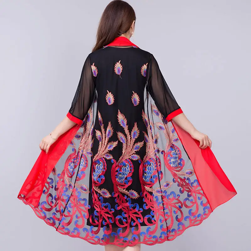 5XL блузка кардиган женский элегантный Повседневный Кардиган Блуза Femme уличная вышивка женские топы Свободная блузка кардиган для мамы Q2262