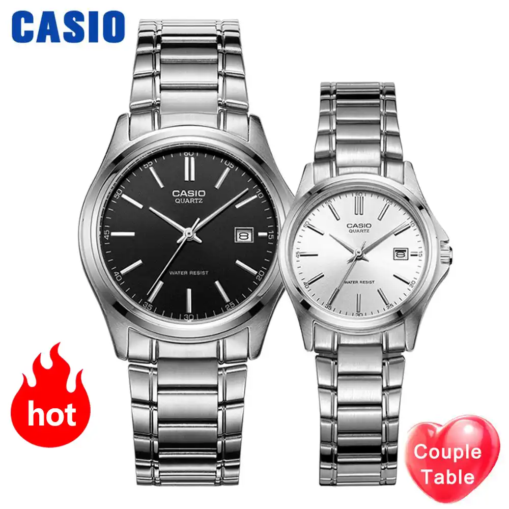 casio couple watch silver
