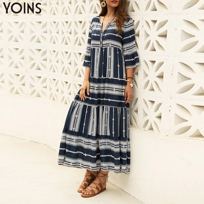 Женское пляжное платье с v образным вырезом повседневное свободное макси