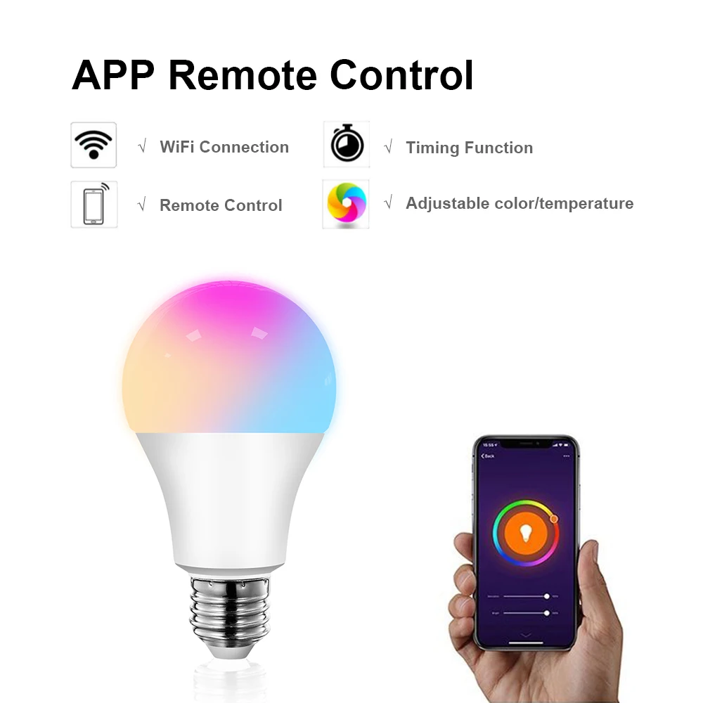 AVATTO Tuya 12W 15W WiFi Smart Light Bulb E27 RGB LED Lamp Dimmable with Smart Life APP Voice Control for Google Home Alexa smart led light bulbs
