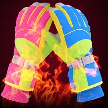 Детские зимние лыжные перчатки зимняя водонепроницаемая утепленная Тепловая облицовка гетры для запястья снежинки с принтом Нескользящие варежки с веревкой