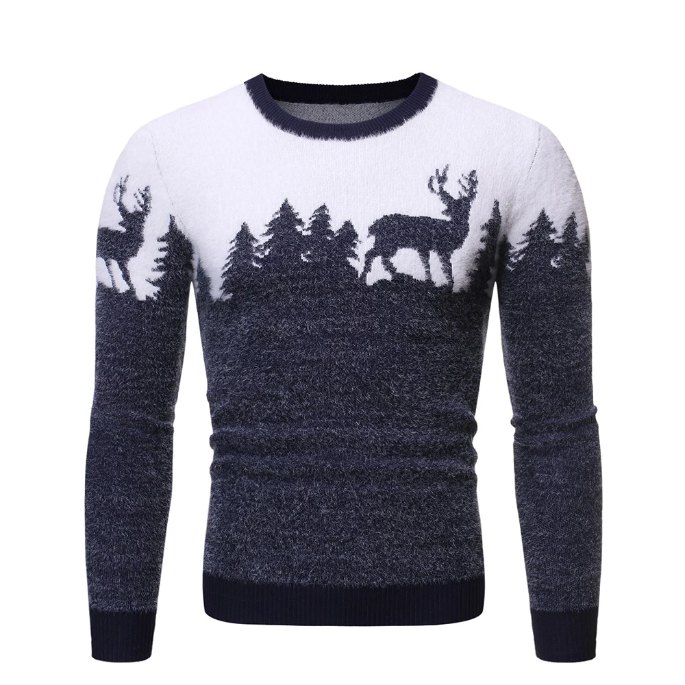 ZUSIGEL мохер материал олень узор Рождественский свитер мужские тонкие повседневные рождественские пуловеры мужские свитера Рождественская одежда