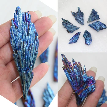 

1pcs Natural Quartz Crystal Jet Stone Rainbow Titanium Cluster Pea Cock Blue Flame Feather Cluster Mineral Specimen Healing