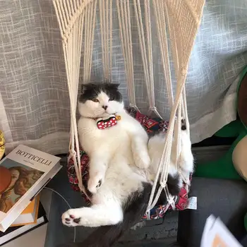 

Elegant Handwoven Cat Hammock Kitten Cage Macrame Hammock Bed Hanging Soft Chair Wall Hanging Ornament For Home Decoration