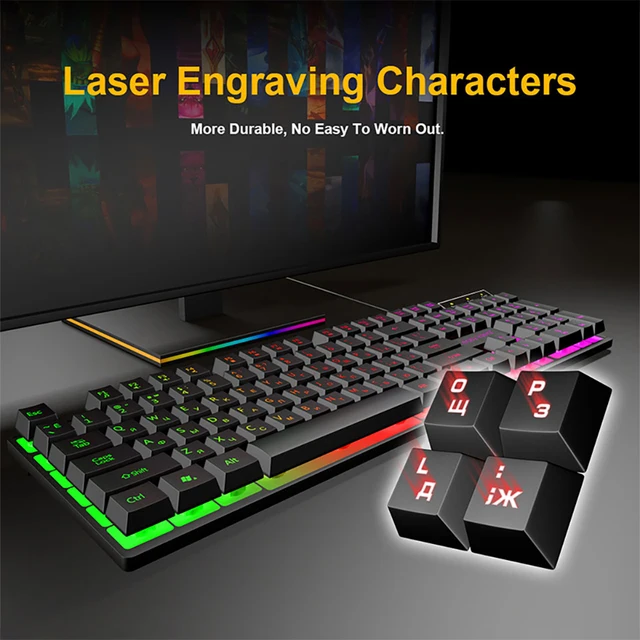 Gamer Keyboard And Mouse For Computer Pc RGB Gaming Keyboard Laptop Backlight Gamer Kit 104 Keycaps Russian Wired Usb Keyboard 3
