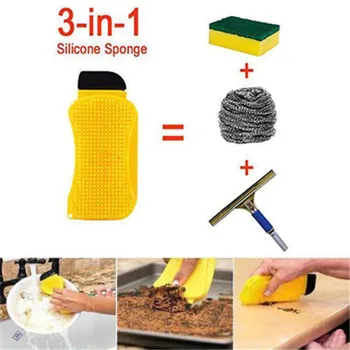

3In1 Multi-function Magic Unlimited Silicone Sponge Clean Eco-Friendly Brush Hero Dish Washing Kitchen Scrubber